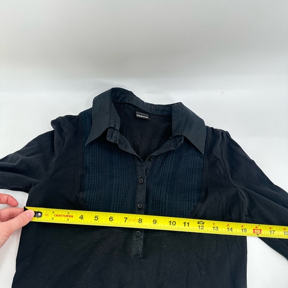 Wolford Black Tuxedo Bib Front Blouse Pleated Button Long Sleeve Top - Picture 8 of 9